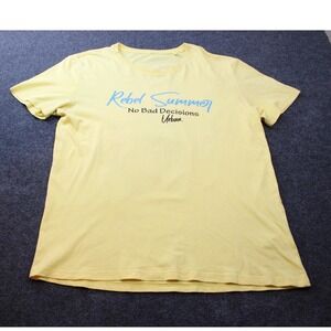 Index Rebel Summer Graphic Tee Mens L Yellow Short Sleeve Paradise Beach T-Shirt